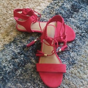 Red, lace up sandals